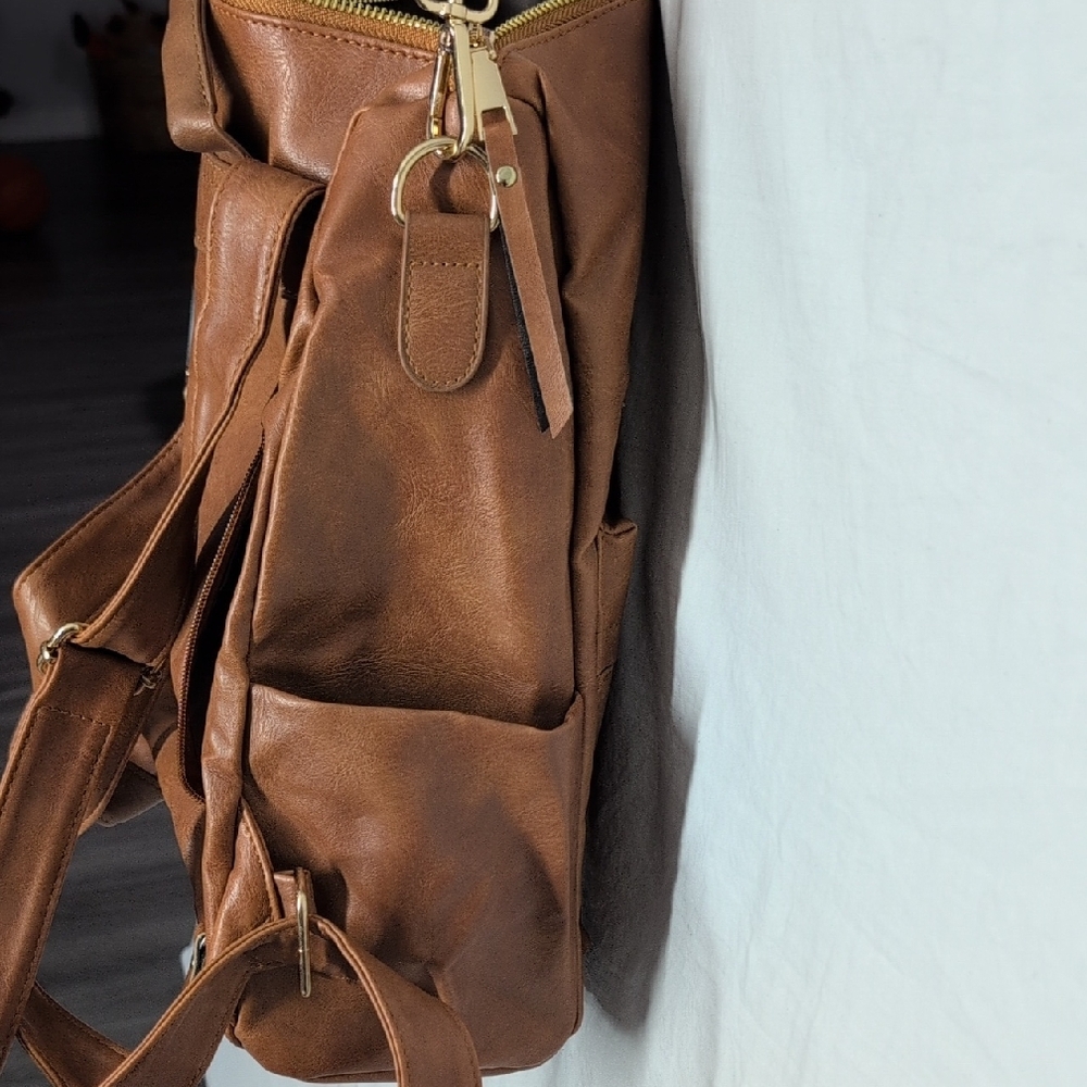 Modern+Chic Brown Backpack/Purse with Colorful Reversible/Removable Strap - Picture 7 of 12